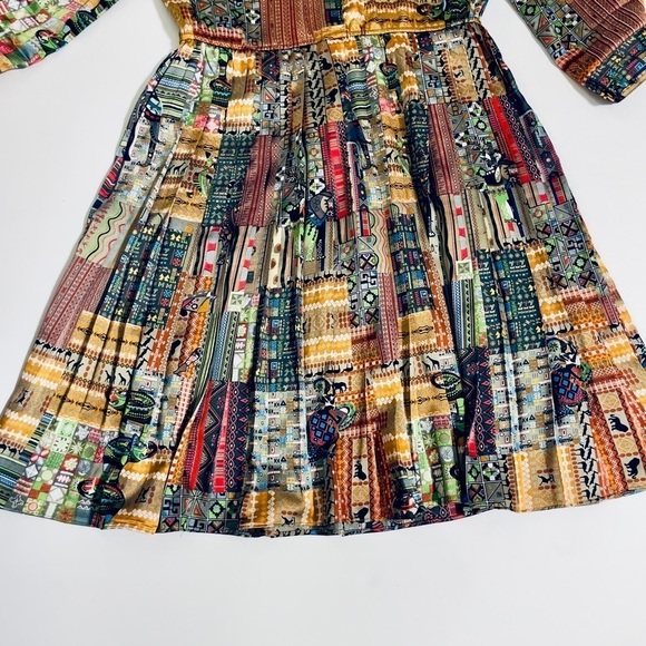 Vintage Style Boho Patchwork Midi Dress Long Sleeve L - Picture 6 of 16